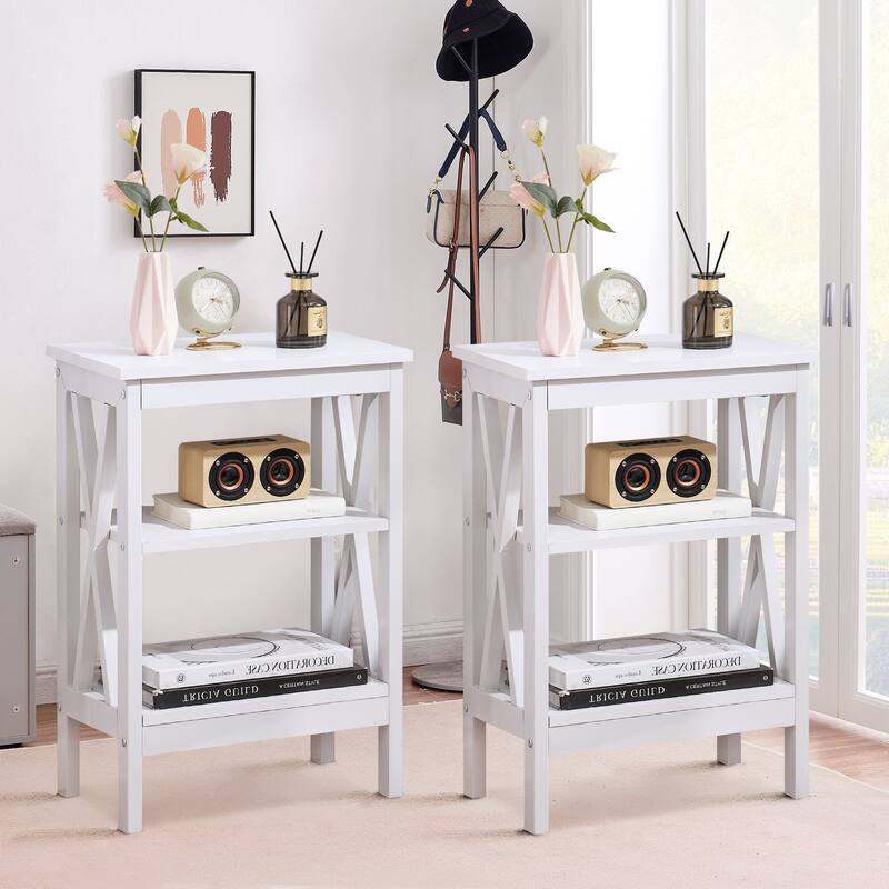 Modern Nightstand Set with 3-Tier Storage Shelves X-Shaped Nightstands Set of 2 Available in Multiple Colors for Bedrooms - White