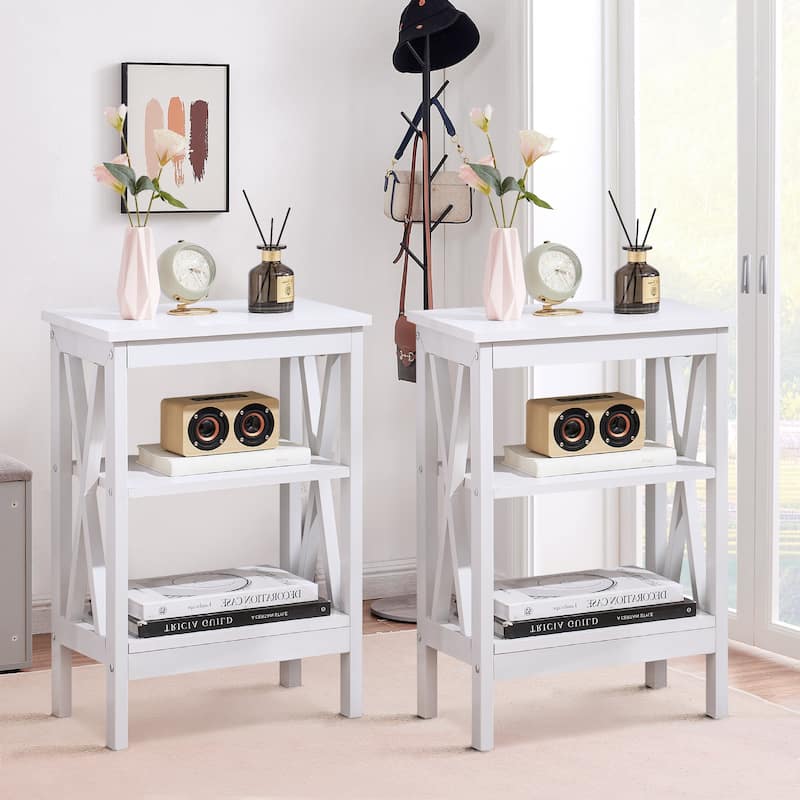 Modern Nightstand with 3-Tier Storage Shelves, Nightstands Set of 2