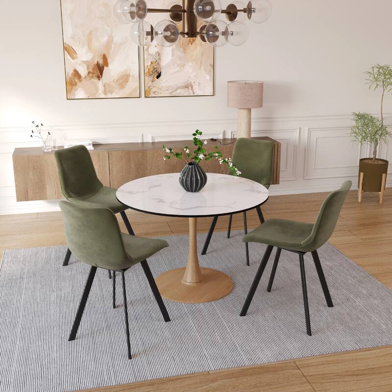 Bristol 40" Round Dining Table with MDF Top and Natural Wood Steel Pedestal Base for Modern Kitchen and Dining Room