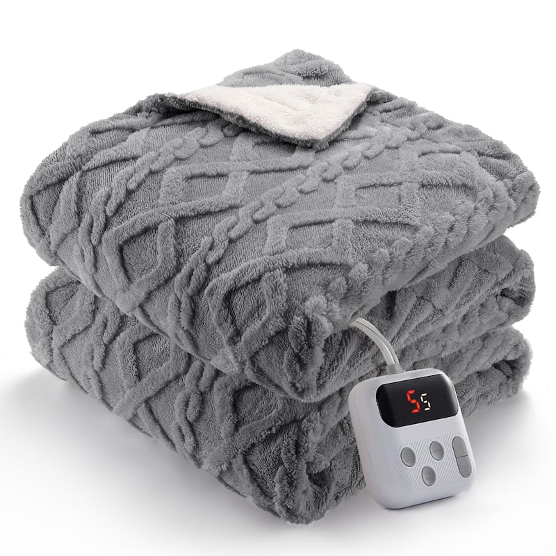 Heated Blanket with 10 Heating Levels and Time Settings, Machine Washable - Grey - Twin62"*84"