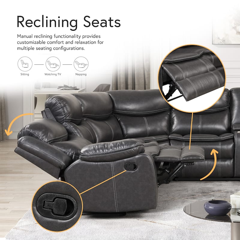 Furniture of America Sory Transitional Faux Leather Reclining Sectional Sofa