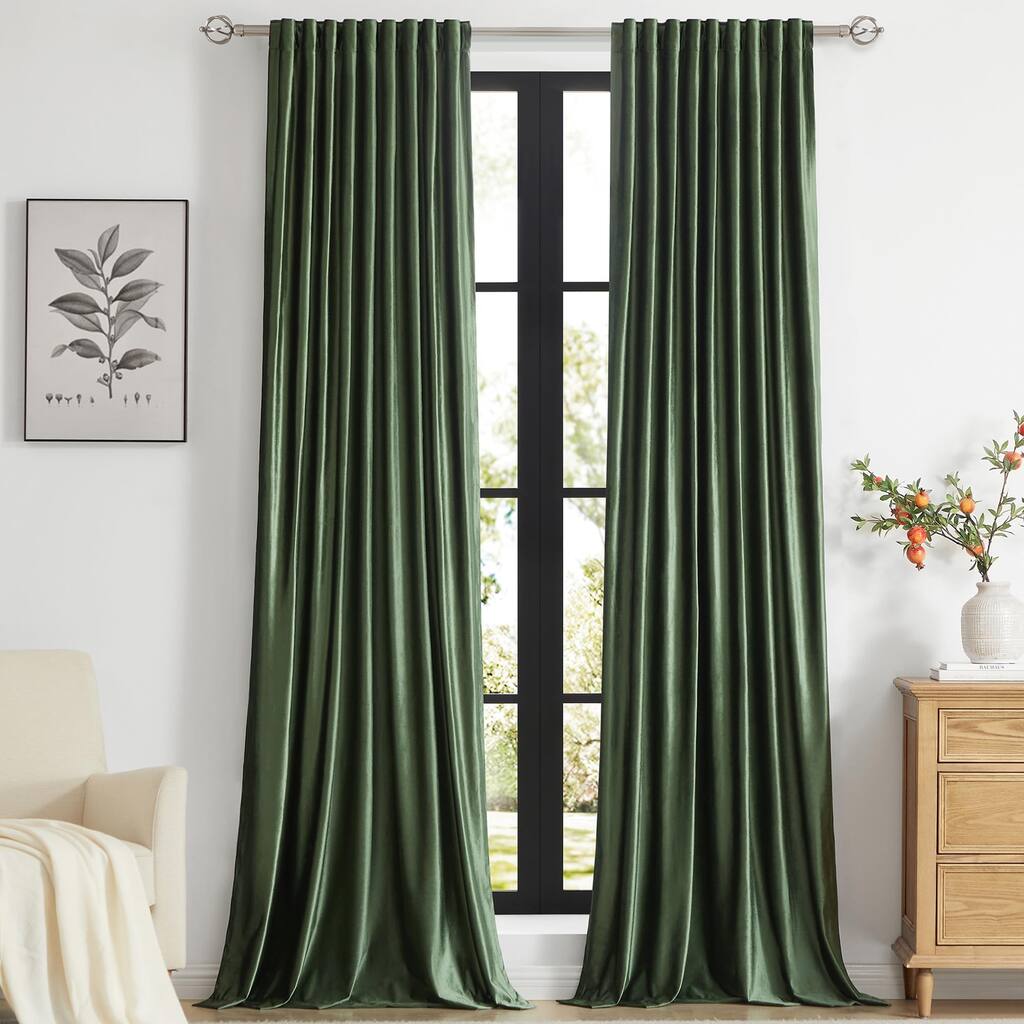 Olive Green Velvet Curtains 84 inch Long for Living Room,Set of 2 Panels Blackout Rod Pocket Back Tab Window Treatment Room