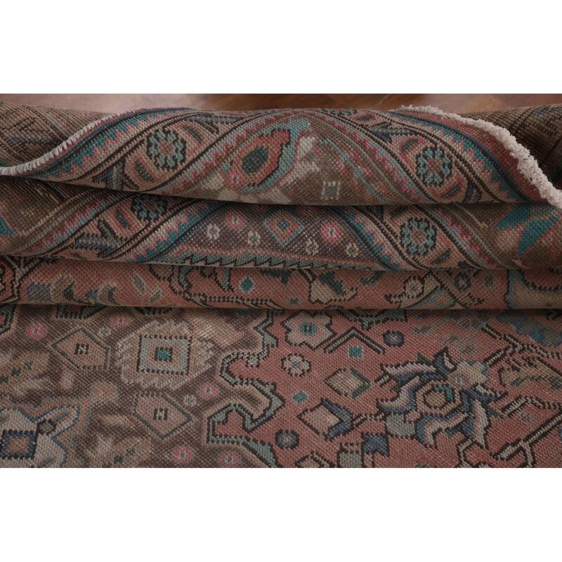 Pink Geometric Tabriz Persian Vintage Area Rug Handmade Wool Carpet - 7'10" x 11'0"