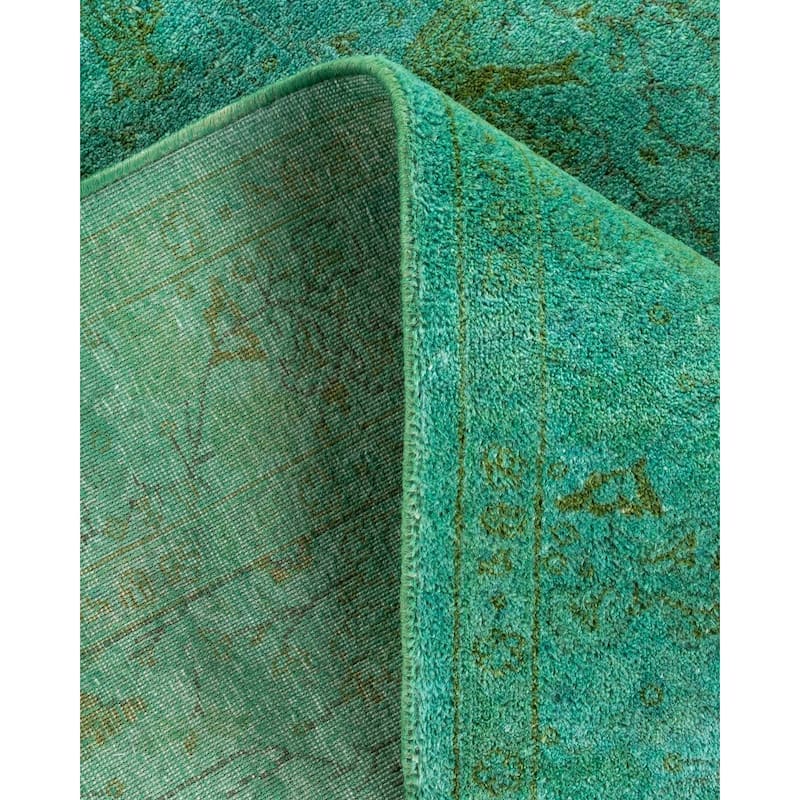 Overton Hand Knotted Wool Vintage Inspired Modern Contemporary Overdyed Green Area Rug - 3' 3" x 5' 3"