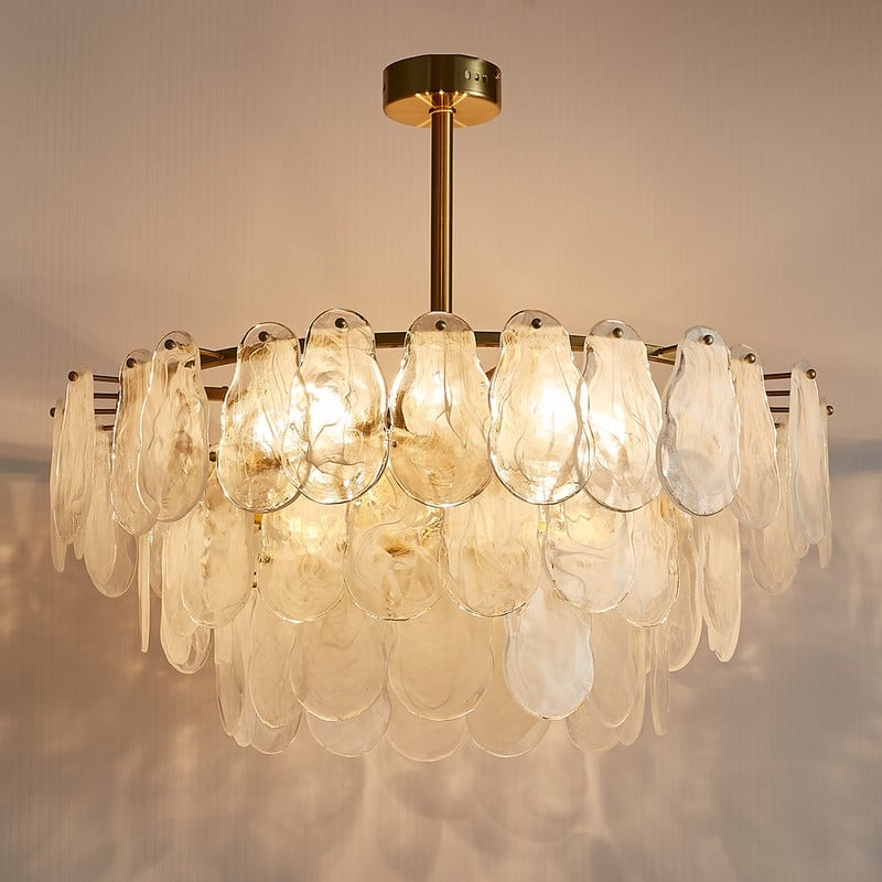 Modern Gold Cloud Glass Chandelier, 23.6" 3-Tier Round Crystal Pendant Light, 9-Light Luxury Ceiling Fixture for Dining Room