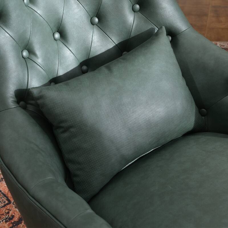 KINWELL Upholstered Tufted Faux Leather Wingback Chair PU Accent Chair