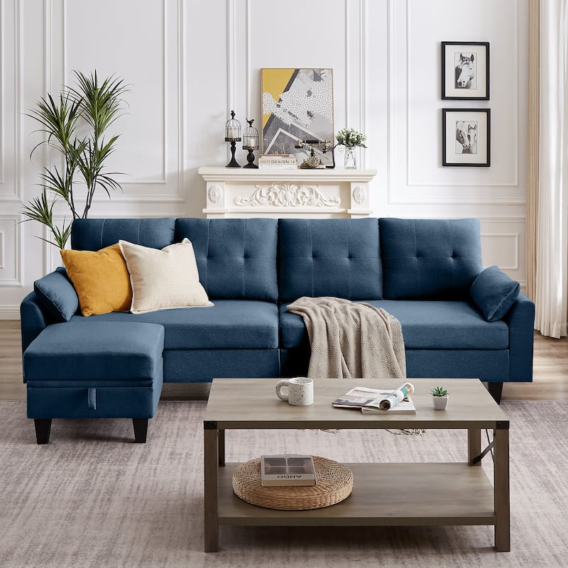 Modern Sectional Sofa Couch L Shaped With Chaise Storage Ottoman and Side Bags For Living Room