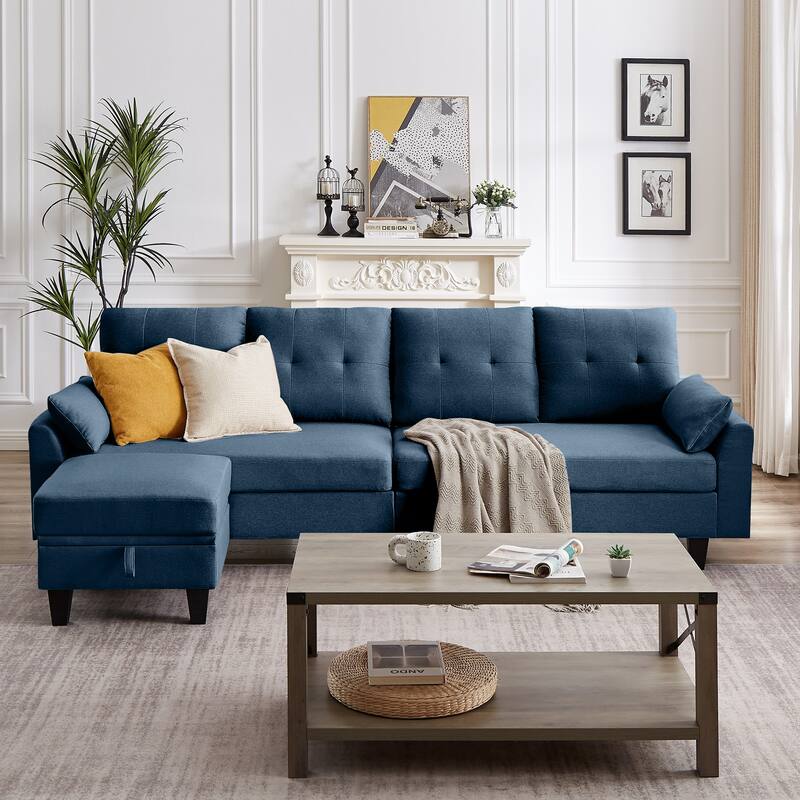 Modular Sectional Sofa Couch L Shaped With Chaise Storage Ottoman and Side Bags For Living Room