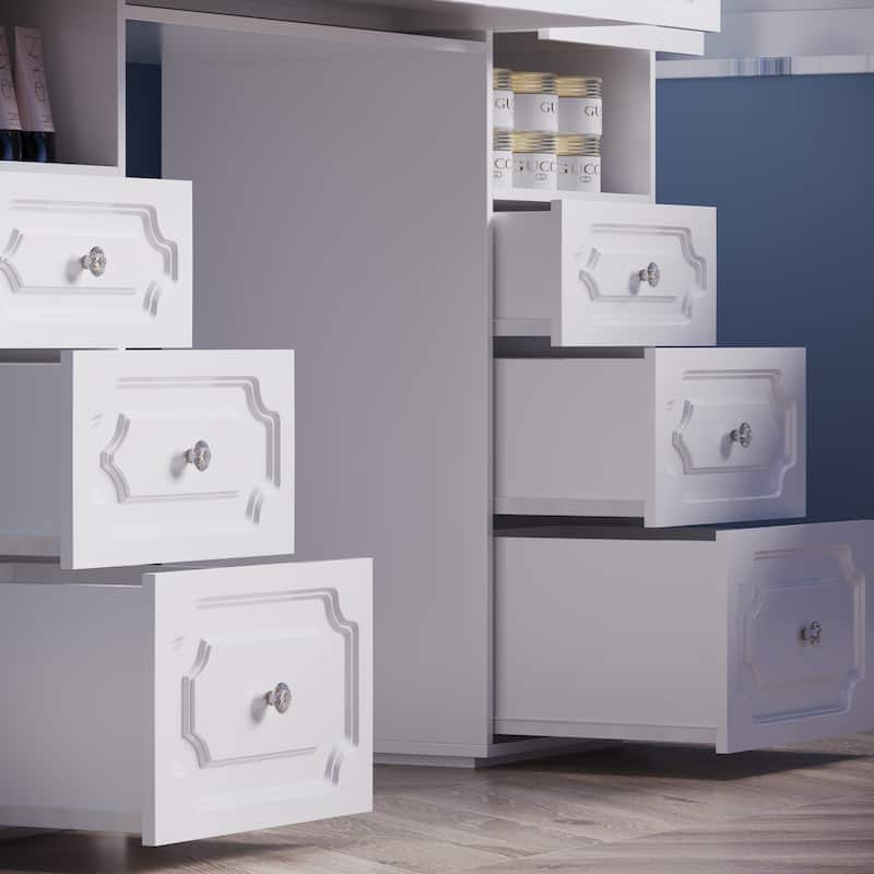 White/ Black Makeup Vanity with Lighted Mirror,Extra Large Vanity Desk with 9 Drawers,European Style Vanities