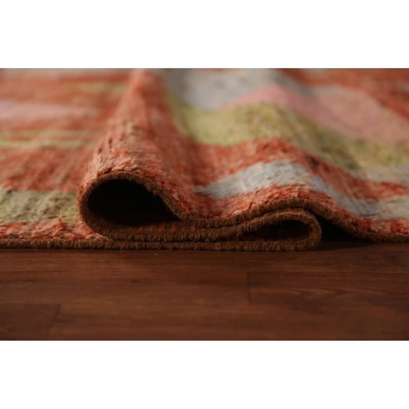 Orange Tribal Moroccan Oriental Rug Hand-Knotted Tribal Wool Carpet - 7'0" x 9'7"