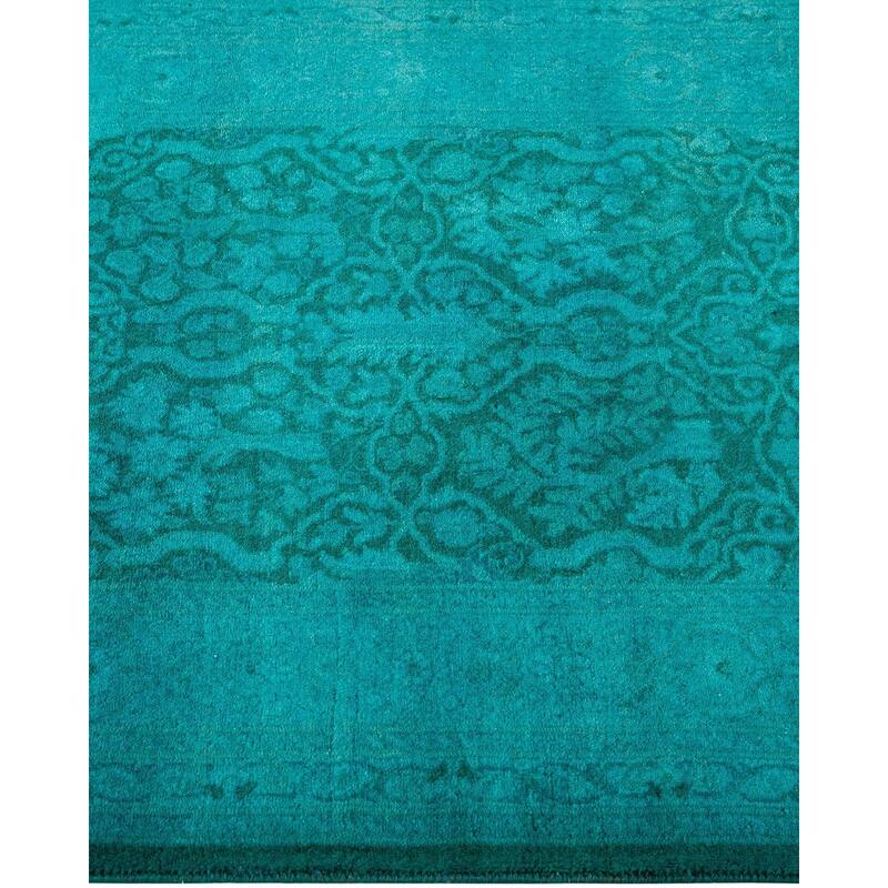 Overton Hand Knotted Wool Vintage Inspired Modern Contemporary Overdyed Blue Runner Rug - 2' 7" x 21' 0"