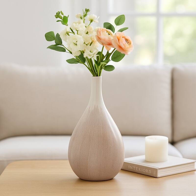Sagebrook Home Valdiva Stoneware Vase - White, Novelty, Ombre, Elegant Home Accent in Stoneware Color