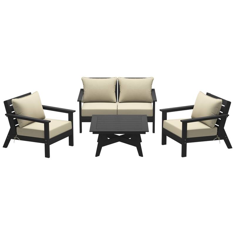 Birchwood All Weather HDPE Outdoor Patio Black Deep Seating Conversation Set (5-Piece Set)