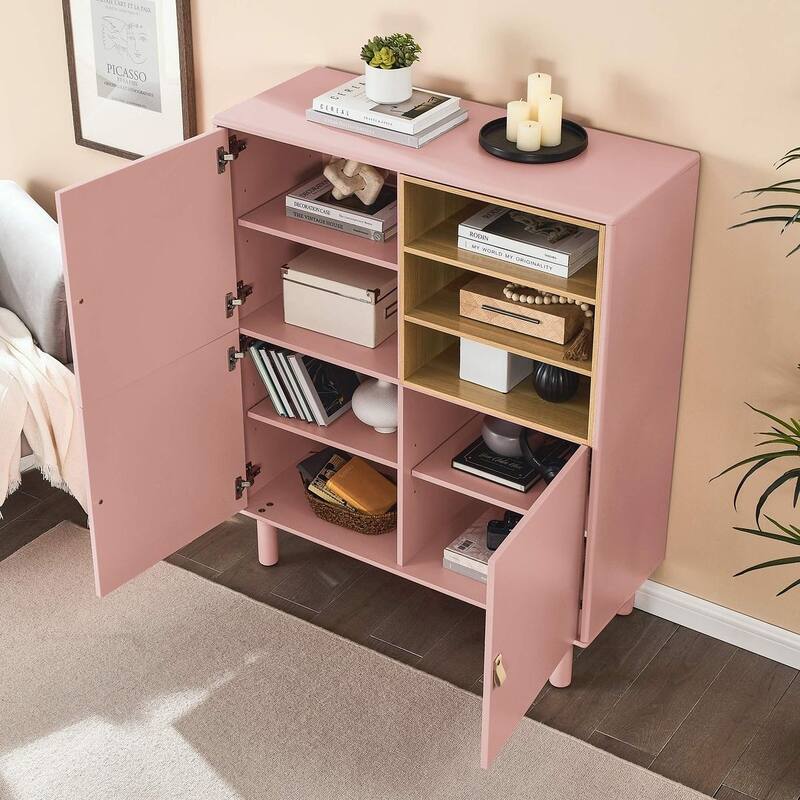 3 Doors Wooden Cabinet with Leather Handle