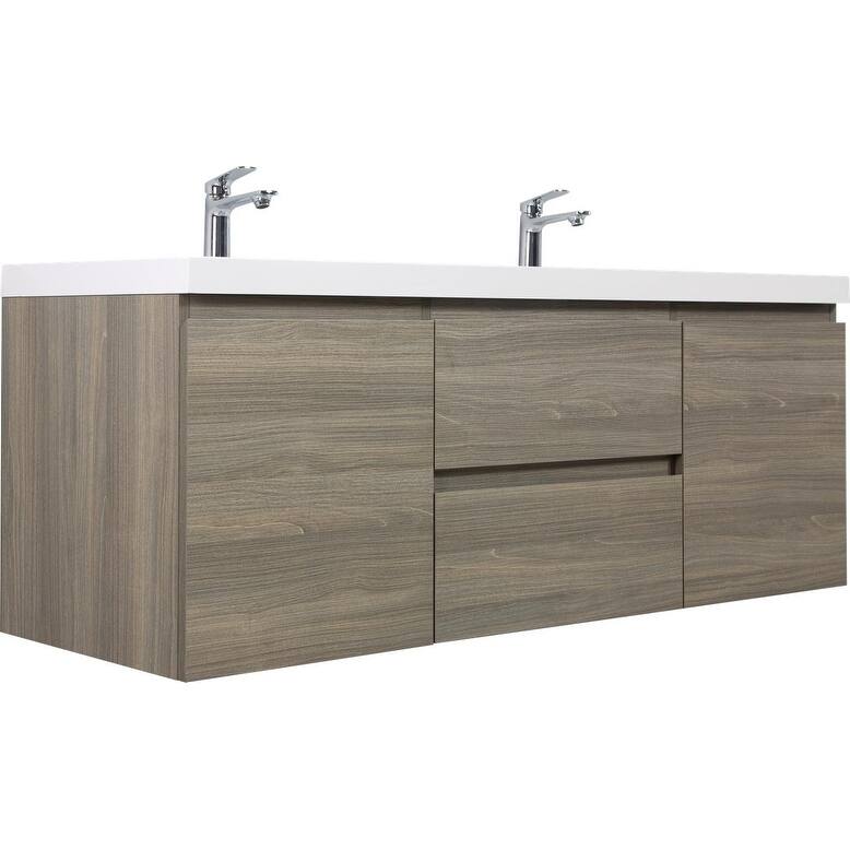 ABRUZZO 60" Floating Bathroom Double Vanity with Integrated Resin Top 2 Basins 2 Cabinets 2 Soft Close Drawers Full Assembly