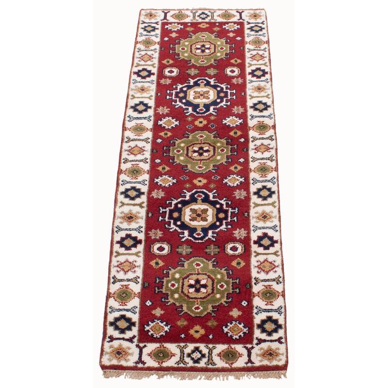 ECARPETGALLERY Hand-knotted Royal Kazak Dark Red Wool Rug - 2'7 x 8'1
