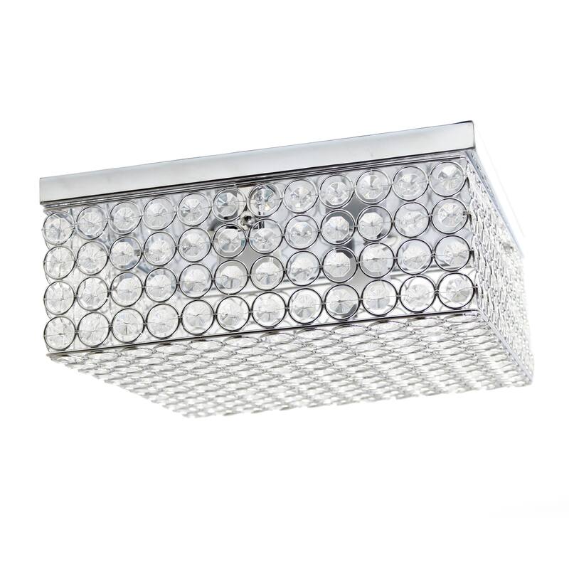 Elegant Designs 12 Inch Elipse Crystal 2 Light Square Ceiling Flush Mount - 12 x 12 x 5 in - Chrome