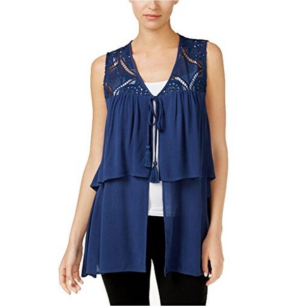 August Silk Company Tiered Crochet-Contrast Vest in Black