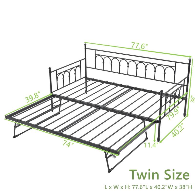 Arched Metal Daybed with Pop Up Trundle Bed for Adults for Living Room / Guest Room🏕️