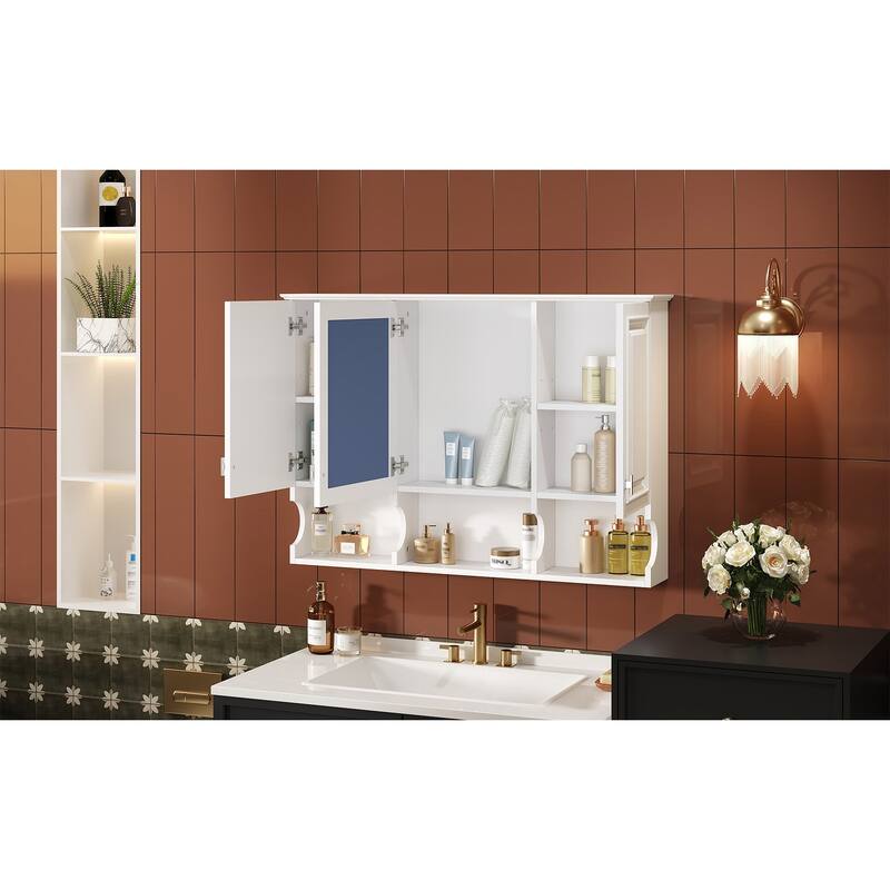 Rossetta 41'' High-Definition Mirror Bathroom Cabinet with Half-Moon Shape Open Shelves and Soft-Closing Hinges