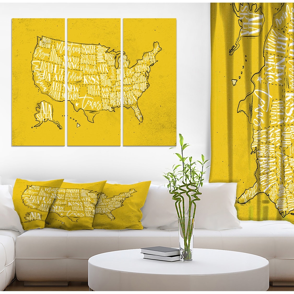 Designart undefinedUnited States Yellow Vintage Mapundefined Maps Print on Wrapped Canvas set - 36x28 - Panels - Overstock 32980613