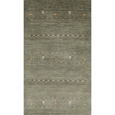 Hand Knotted Oriental 100% Wool Carpet Tribal Animal Pictorial Green Gabbeh Area Rug - 4' 11'' X 3' 0''