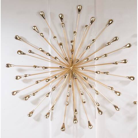 28" DIA Gold Starburst Metal/Clear Beads Wall Art