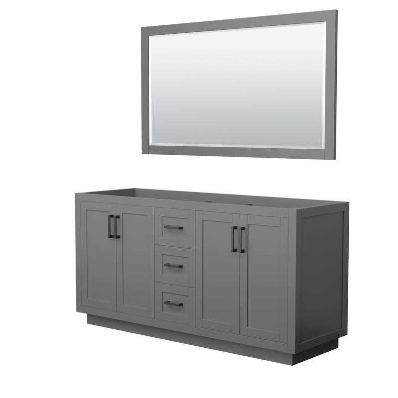 Miranda Bathroom Vanity Cabinet, 58-Inch Mirror - 66-Inch Double - Dark Gray, Matte Black Trim, No Top