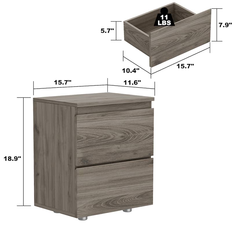 Premium 2-Drawer Nightstand 3 Colors Bedside Table by Kerrogee End Table