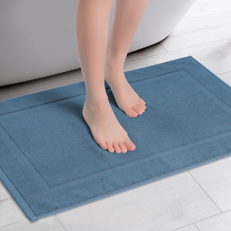 Towel Cotton Banded Bath Mat, Reversible Step Out Soft Plush Bath Rug Absorbent Rug for Hotel Spa Bathtub Mat - Dark Blue - 20" x 32"