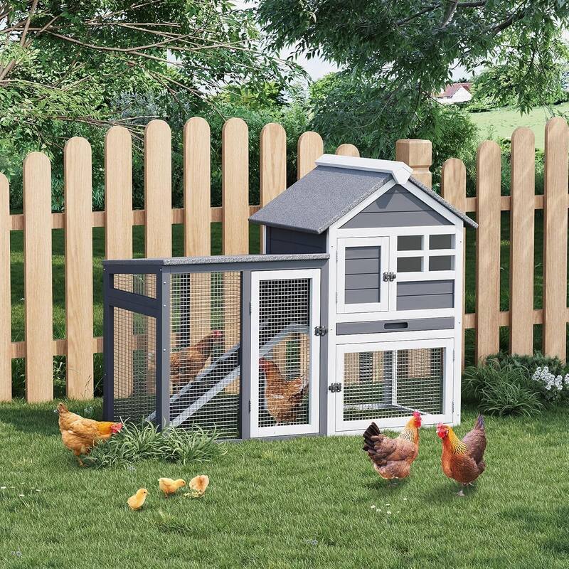 Waterproof Roof Wooden Small Animal Cage for Rabbits, Chickens, Ducks - Grey