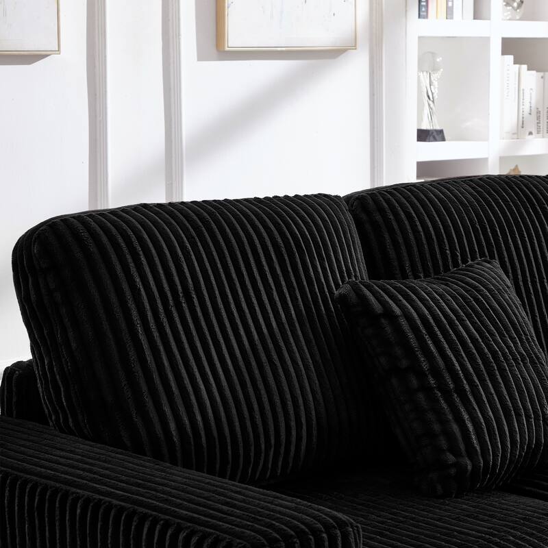 L-shaped Sectional Sofa with Reversible Chaise Lounge and Pillwo Corduroy Upholstered Couch with Removed Sofa Covers