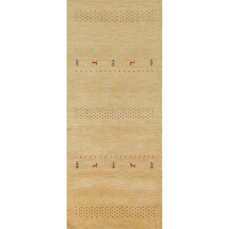 Tribal Gabbeh Oriental Runner Rug Handmade Green / Yellow Wool Carpet - 2'9"x 7'11"