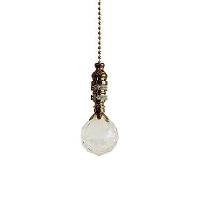 Faceted Crystal Ball Ceiling Fan Pull, 2"h with 12" Polished Brass Chain