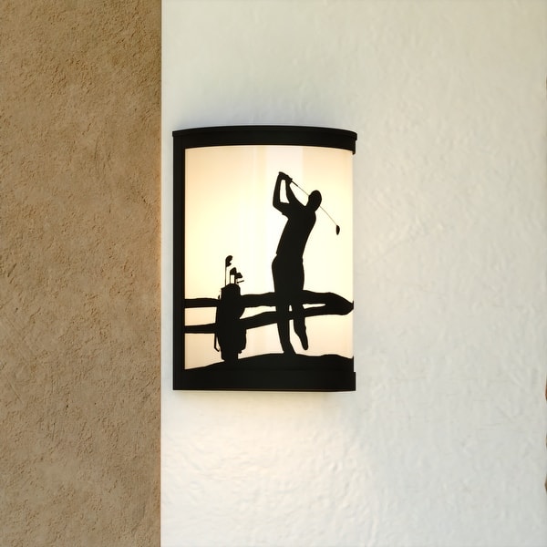 slide 2 of 13, Links 1-Light 8 in. Black Indoor-Outdoor Golfer Flush Mount Wall Sconce, Glass Shade, Dimmable, Wall Sconce Fixture Black - 8-in W x 11-in H x 5-in D