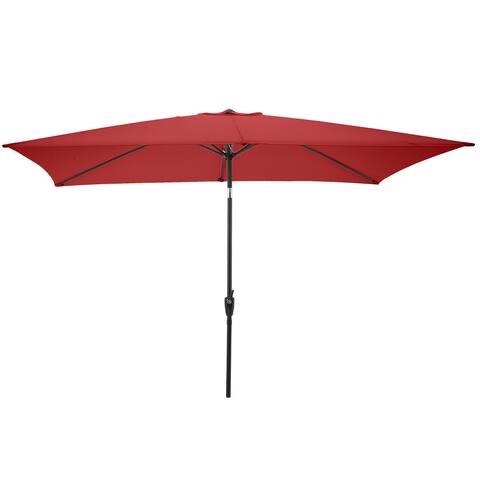Rectangular Patio Umbrella - 10 Ft Easy Crank Sun Shade with Push Button Tilt by Pure Garden (Red)