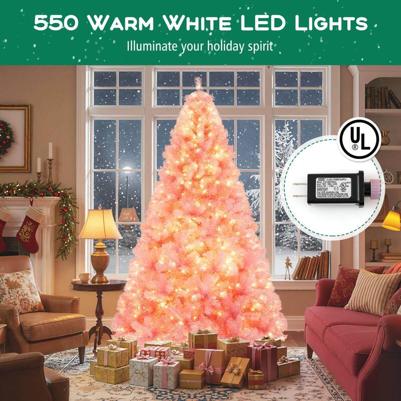 Costway 6.5 FT/7.5 FT Artificial Xmas Tree with 250/550 White LED - See Details