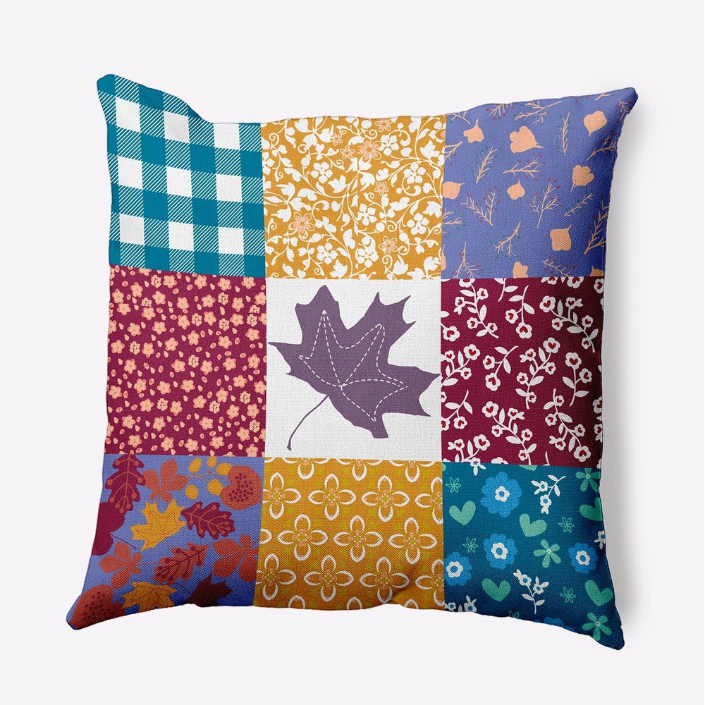 Printed Quilt Leaves Accent Pillow
