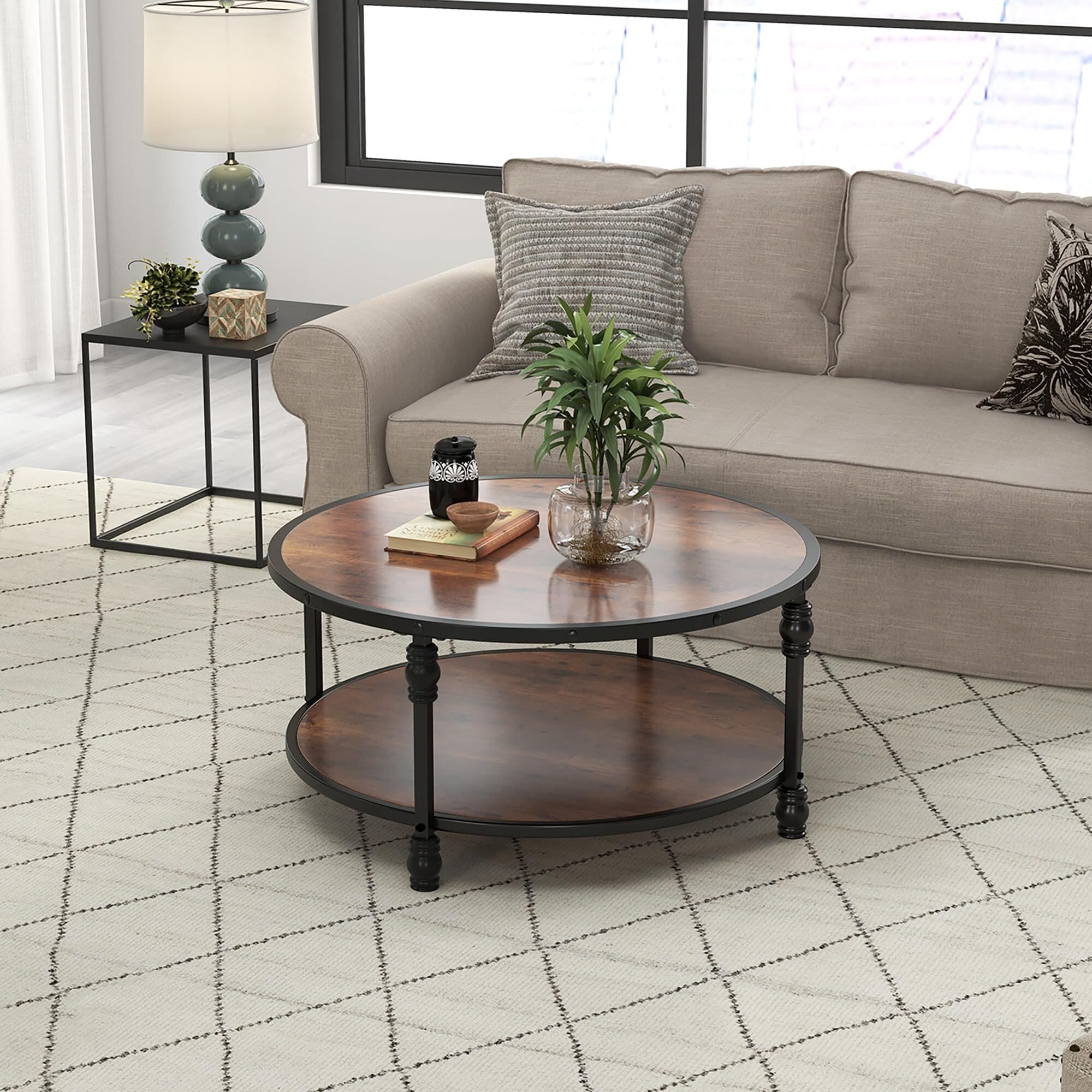 Coffee Table with Sturdy Metal Legs Round Center - Bed Bath