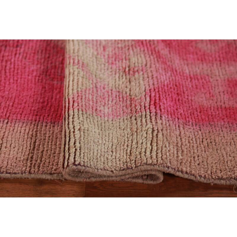 Fuchsia Oushak Turkish Runner Rug Handmade Wool Carpet - 2'10"x 11'7"