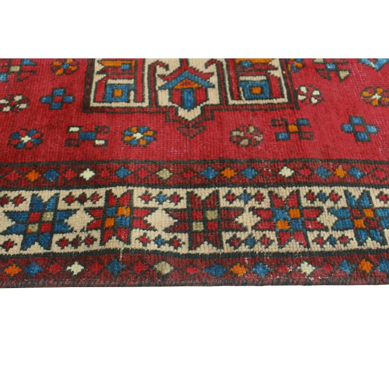 Fine Vintage Distressed Houda Red/Beige Runner - 3'1" x 10'9"