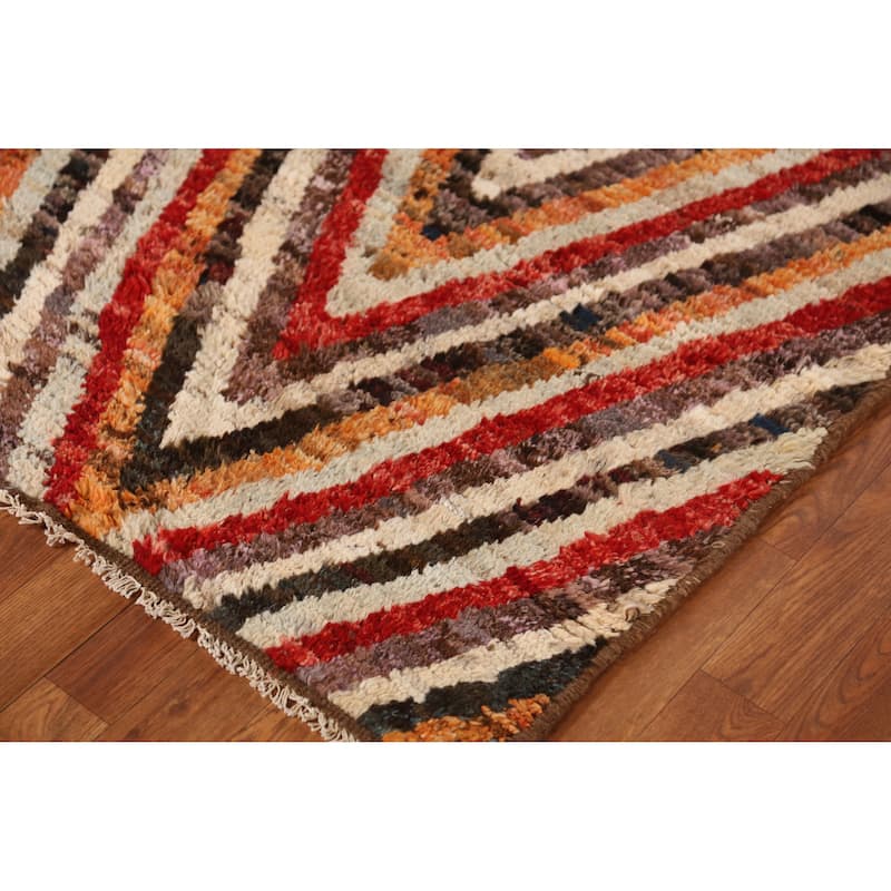 Chevron Style Moroccan Oriental Runner Rug Handmade Wool Carpet - 2'11" x 9'6"