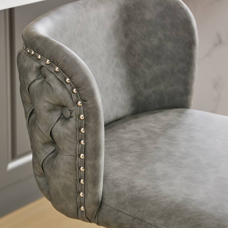 Swivel Barstools Adjusatble Seat Height With Chrome Base,Modern PU Upholstered Bar Stools with the whole Back Tufted,Set of 2