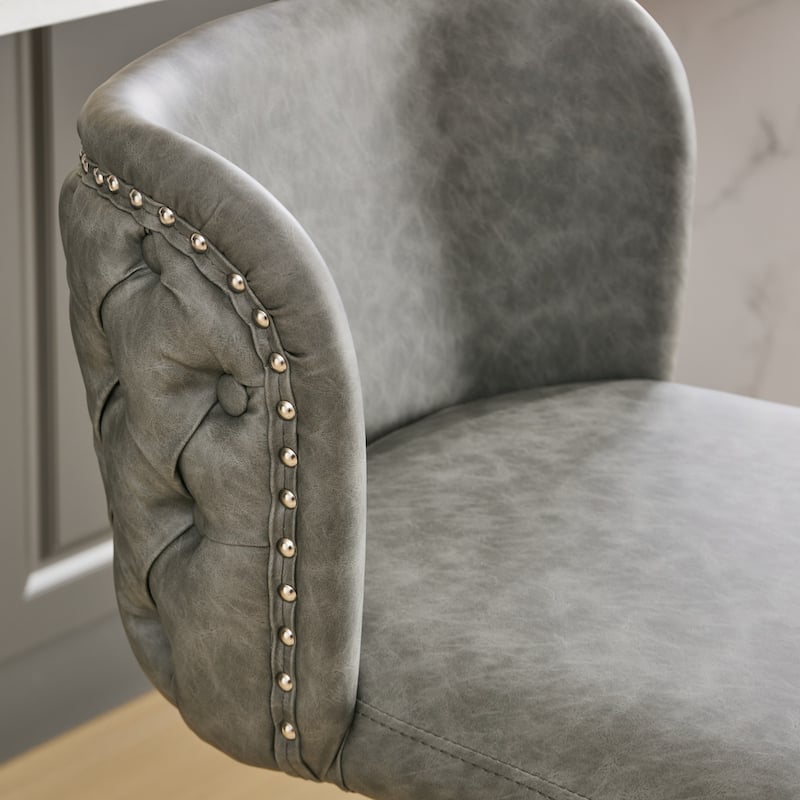 Velvet Upholstered Bar Stools Set of 2, Swivel Bar Stools with Adjusatble Height, Kitchen Island Chairs with Tufted Back