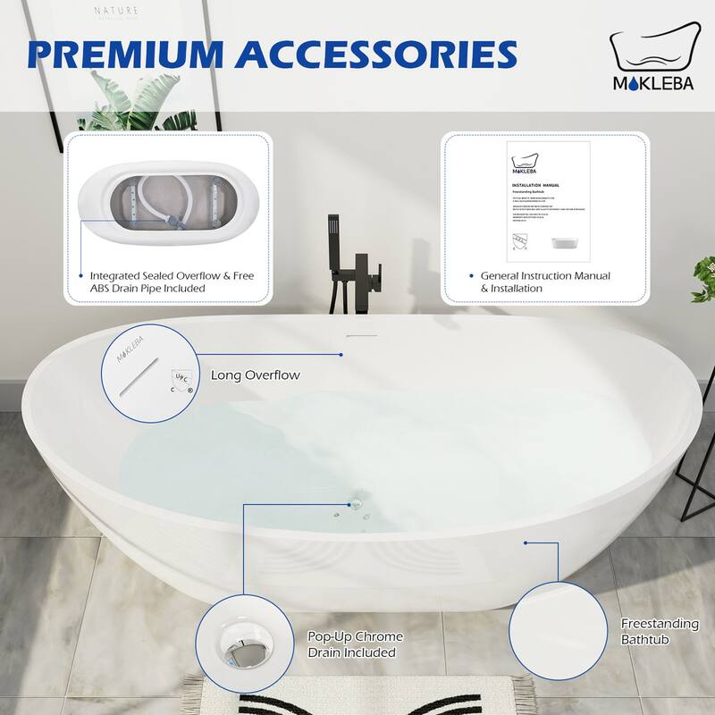 62 in. Acrylic Freestanding Soaking Slipper Bathtub