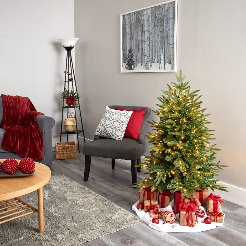4ft. Fir Look Artificial Christmas Tree with 150 Clear LED Lights - Compact Seasonal Holiday X-Mas Tree