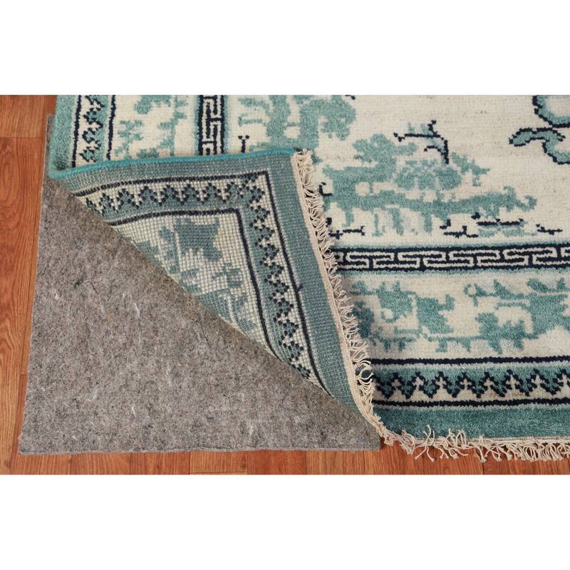 Hand Knotted Oriental 100% Wool Carpet Traditional Geometric Beige & Ivories Art Deco Area Rug - 7' 10'' X 7' 11''