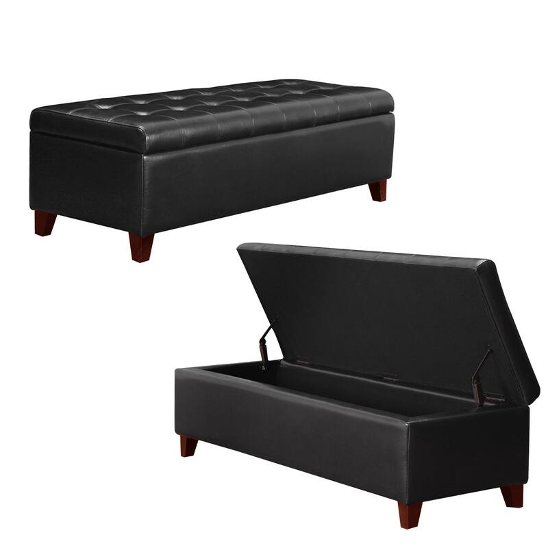 Adeco 50" Bonded Leather Storage Ottoman Bench