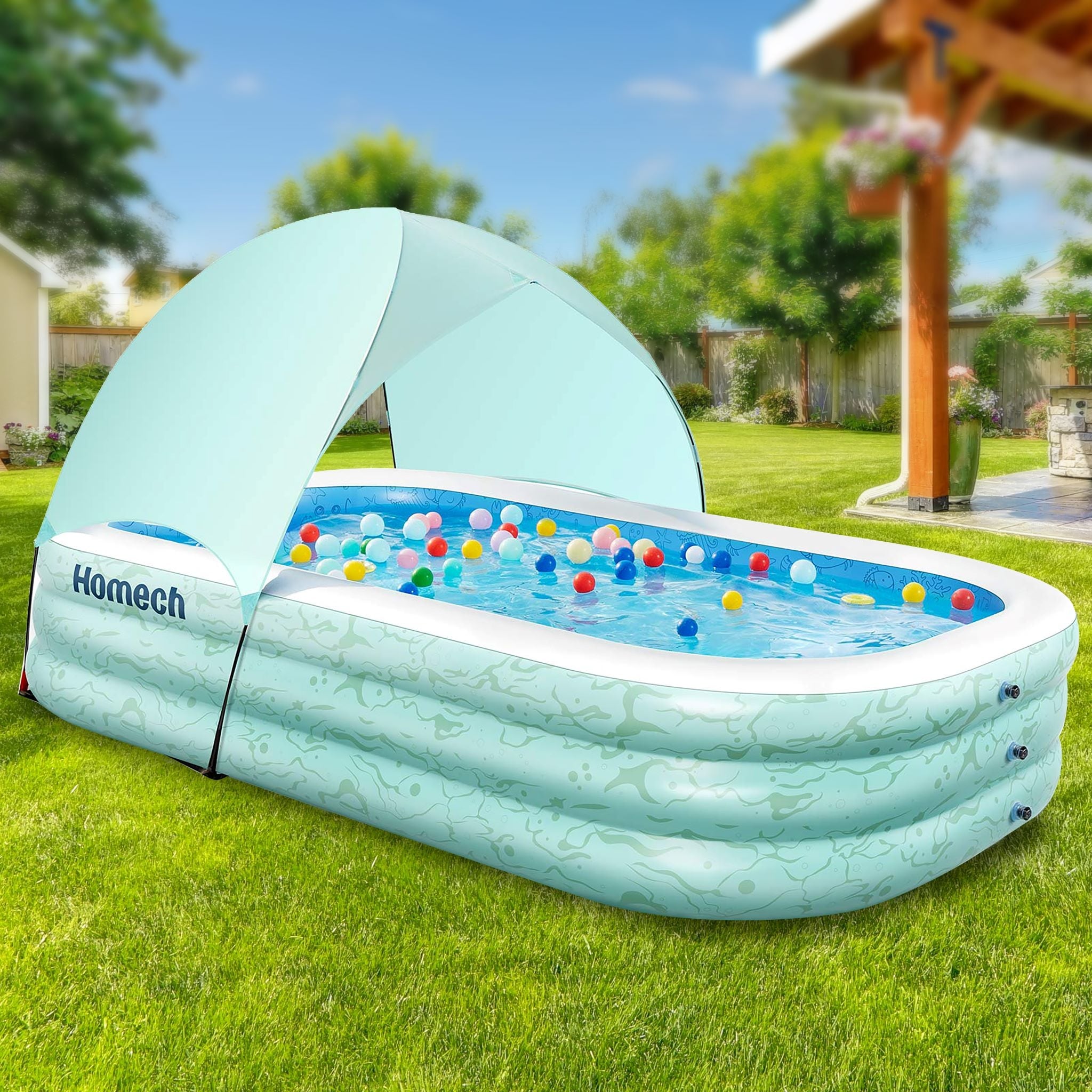 Homech Inflatable Rectangular Wading Pool with a sun shade Bed Bath Beyond 35752136