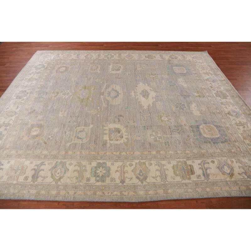 Hand Knotted Oriental 100% Wool Carpet Transitional All-Over Greys & Charcoal Oushak Area Rug - 9' 9'' X 8' 1''